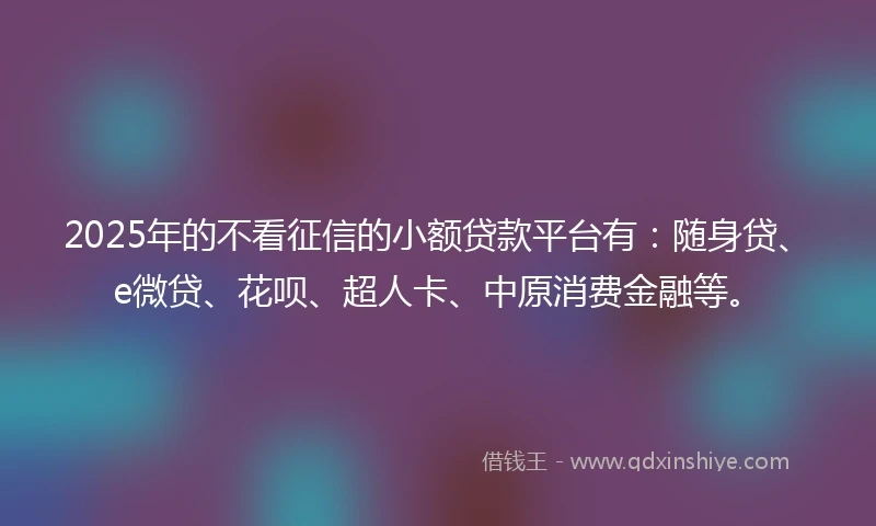 2025年的不看征信的小额贷款平台有：随身贷、e微贷、花呗、超人卡、中原消费金融等。