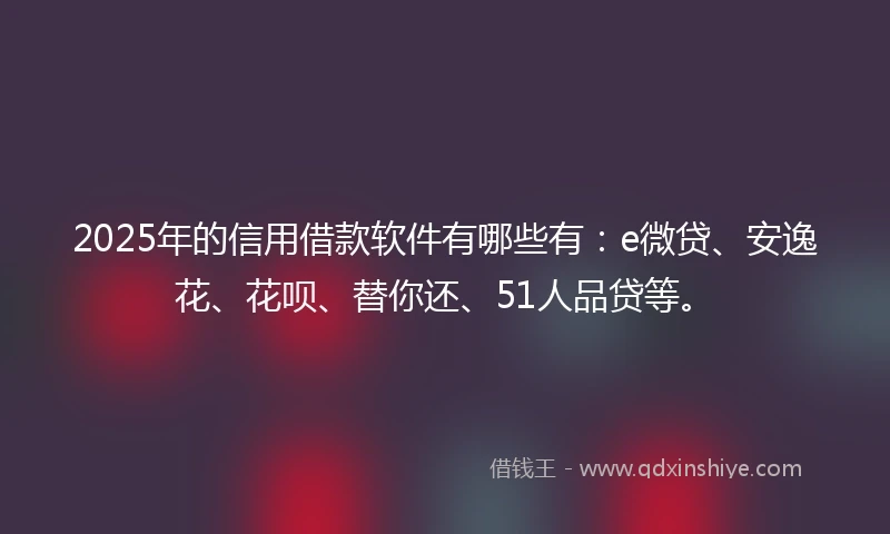 2025年的信用借款软件有哪些有：e微贷、安逸花、花呗、替你还、51人品贷等。