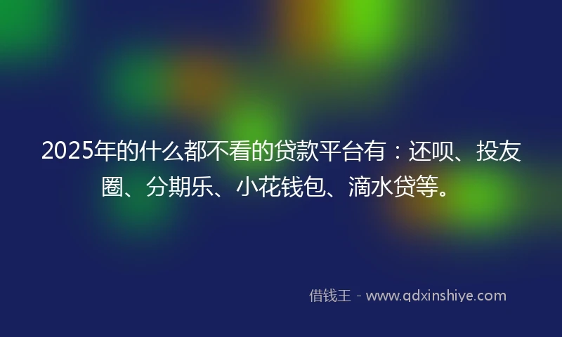 2025年的什么都不看的贷款平台有：还呗、投友圈、分期乐、小花钱包、滴水贷等。