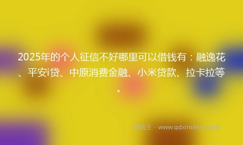 2025年的个人征信不好哪里可以借钱有：融逸花、平安i贷、中原消费金融、小米贷款、拉卡拉等。