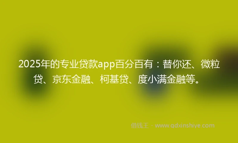 2025年的专业贷款app百分百有：替你还、微粒贷、京东金融、柯基贷、度小满金融等。