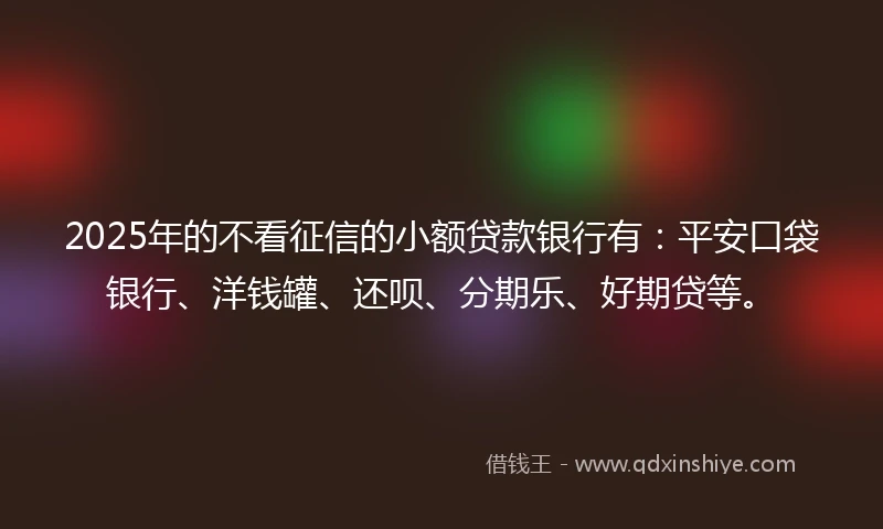 2025年的不看征信的小额贷款银行有：平安口袋银行、洋钱罐、还呗、分期乐、好期贷等。