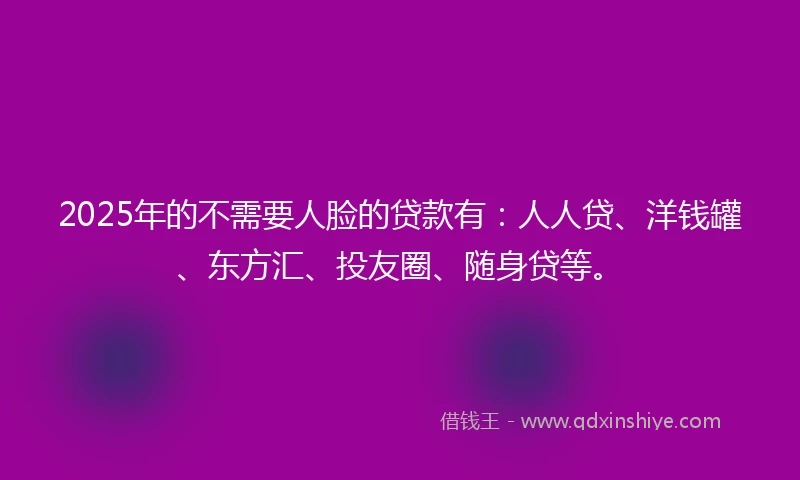 2025年的不需要人脸的贷款有：人人贷、洋钱罐、东方汇、投友圈、随身贷等。