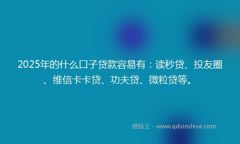 2025年的什么口子贷款容易有：读秒贷、投友圈、维信卡卡贷、功夫贷、微粒贷等。