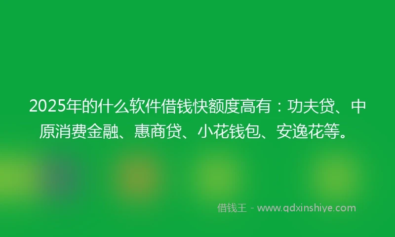 2025年的什么软件借钱快额度高有：功夫贷、中原消费金融、惠商贷、小花钱包、安逸花等。