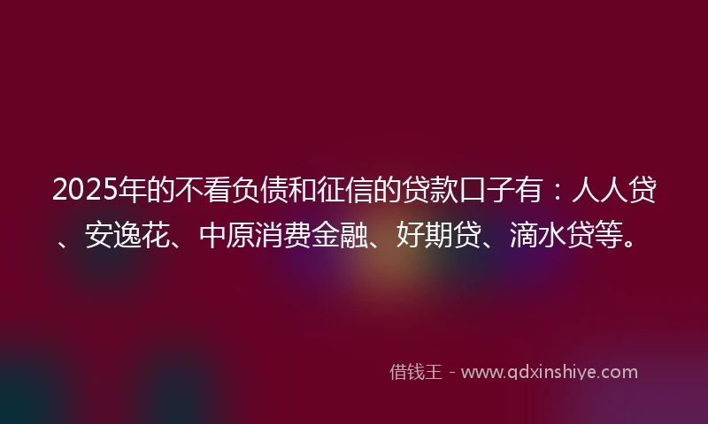 2025年的不看负债和征信的贷款口子有：人人贷、安逸花、中原消费金融、好期贷、滴水贷等。