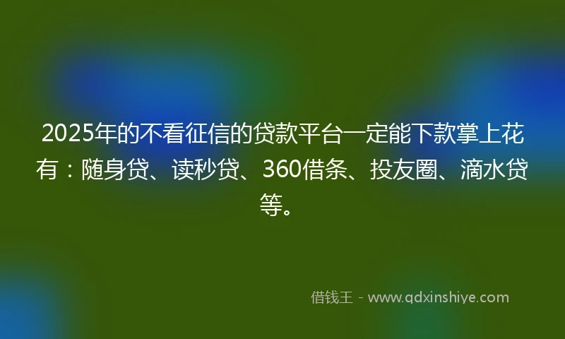 2025年的不看征信的贷款平台一定能下款掌上花有：随身贷、读秒贷、360借条、投友圈、滴水贷等。