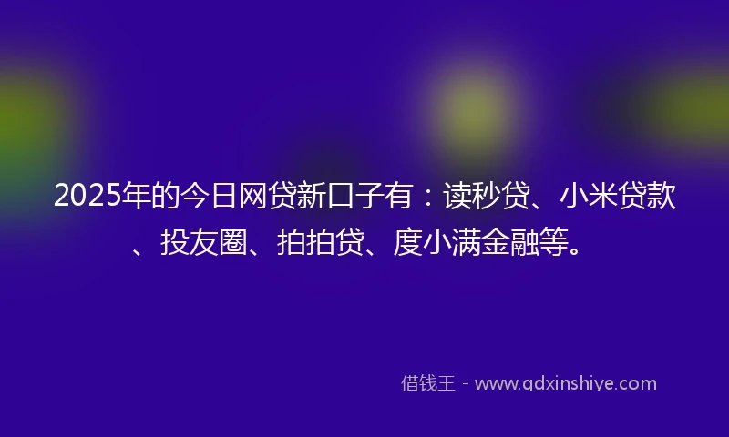 2025年的今日网贷新口子有：读秒贷、小米贷款、投友圈、拍拍贷、度小满金融等。
