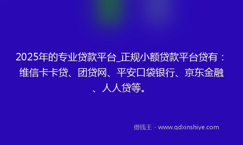 2025年的专业贷款平台_正规小额贷款平台贷有：维信卡卡贷、团贷网、平安口袋银行、京东金融、人人贷等。