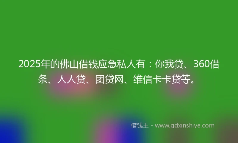2025年的佛山借钱应急私人有：你我贷、360借条、人人贷、团贷网、维信卡卡贷等。