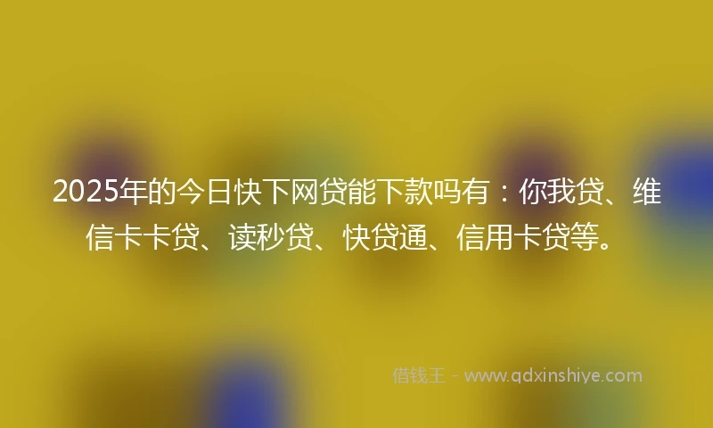 2025年的今日快下网贷能下款吗有：你我贷、维信卡卡贷、读秒贷、快贷通、信用卡贷等。