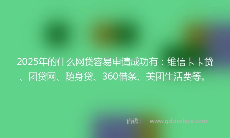 2025年的什么网贷容易申请成功有：维信卡卡贷、团贷网、随身贷、360借条、美团生活费等。