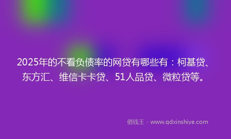 2025年的不看负债率的网贷有哪些有：柯基贷、东方汇、维信卡卡贷、51人品贷、微粒贷等。