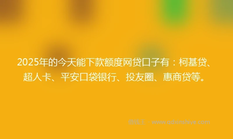 2025年的今天能下款额度网贷口子有：柯基贷、超人卡、平安口袋银行、投友圈、惠商贷等。