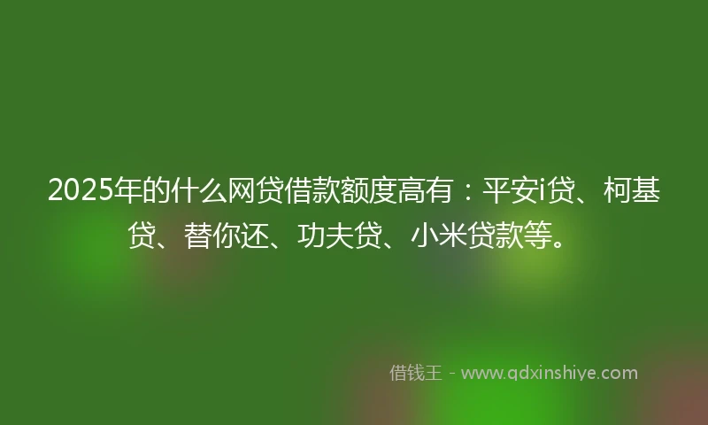 2025年的什么网贷借款额度高有：平安i贷、柯基贷、替你还、功夫贷、小米贷款等。
