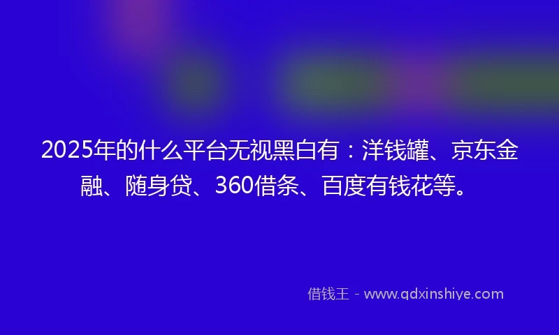 2025年的什么平台无视黑白有：洋钱罐、京东金融、随身贷、360借条、百度有钱花等。