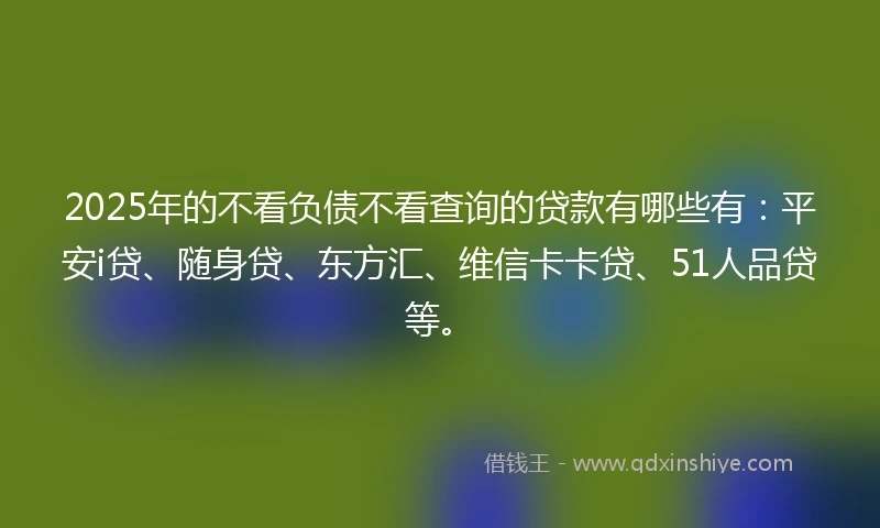 2025年的不看负债不看查询的贷款有哪些有：平安i贷、随身贷、东方汇、维信卡卡贷、51人品贷等。