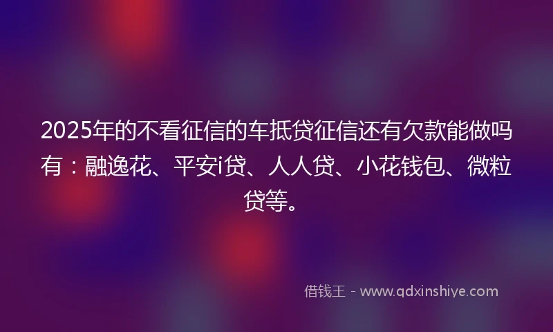 2025年的不看征信的车抵贷征信还有欠款能做吗有：融逸花、平安i贷、人人贷、小花钱包、微粒贷等。