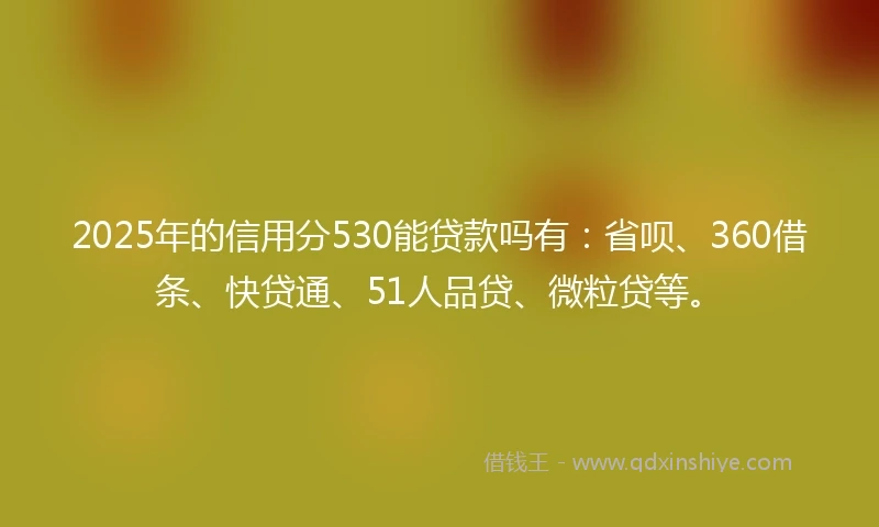 2025年的信用分530能贷款吗有：省呗、360借条、快贷通、51人品贷、微粒贷等。