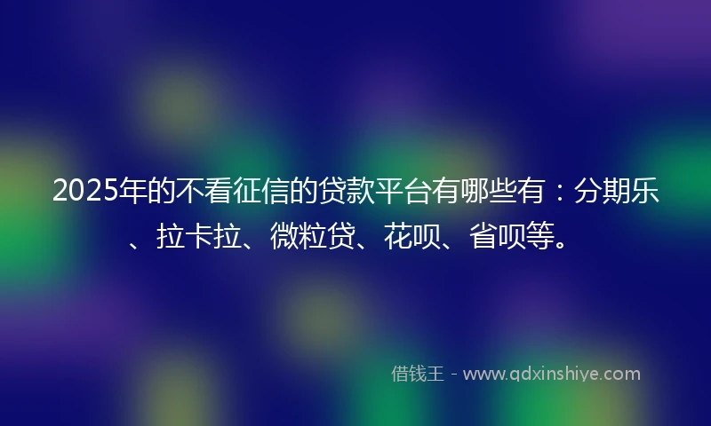 2025年的不看征信的贷款平台有哪些有：分期乐、拉卡拉、微粒贷、花呗、省呗等。