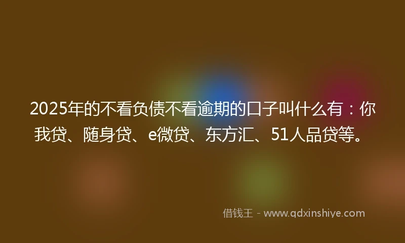 2025年的不看负债不看逾期的口子叫什么有：你我贷、随身贷、e微贷、东方汇、51人品贷等。