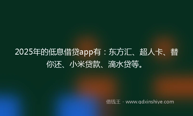 2025年的低息借贷app有：东方汇、超人卡、替你还、小米贷款、滴水贷等。