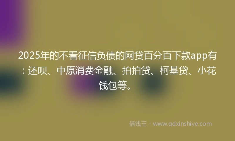 2025年的不看征信负债的网贷百分百下款app有：还呗、中原消费金融、拍拍贷、柯基贷、小花钱包等。