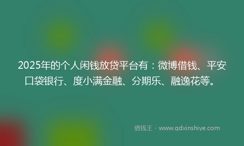 2025年的个人闲钱放贷平台有：微博借钱、平安口袋银行、度小满金融、分期乐、融逸花等。