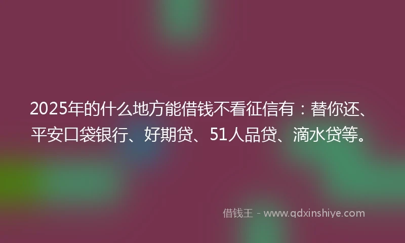 2025年的什么地方能借钱不看征信有：替你还、平安口袋银行、好期贷、51人品贷、滴水贷等。