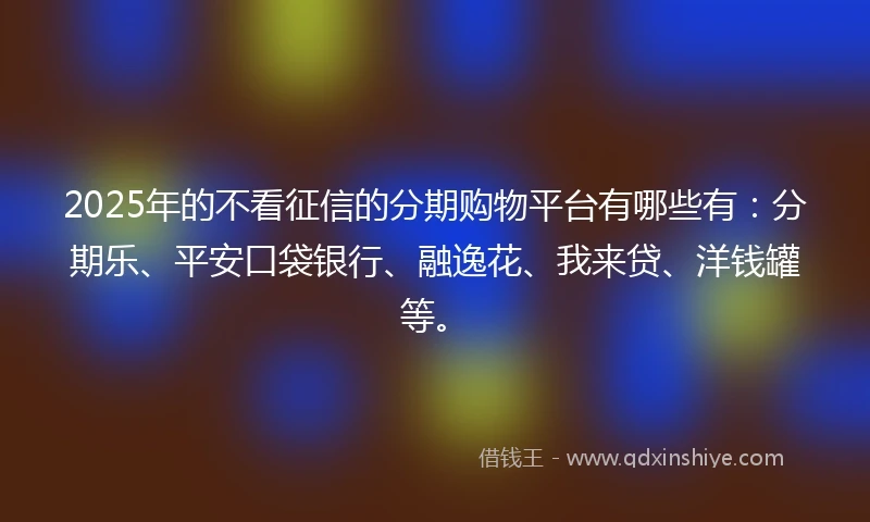2025年的不看征信的分期购物平台有哪些有：分期乐、平安口袋银行、融逸花、我来贷、洋钱罐等。