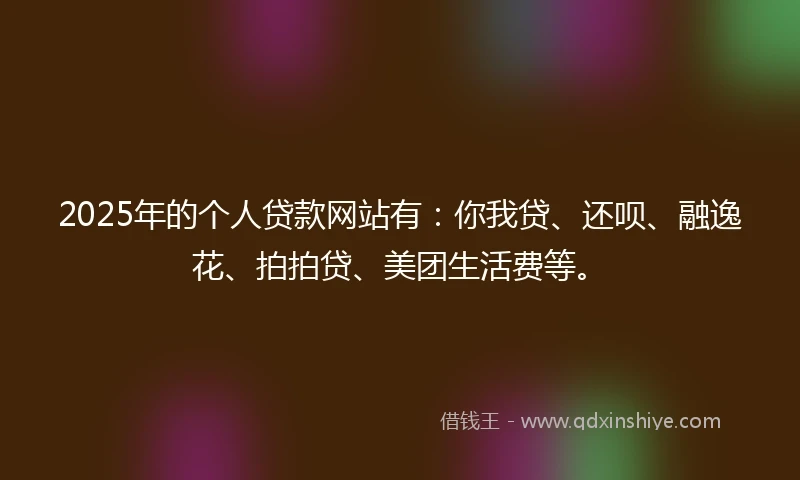 2025年的个人贷款网站有：你我贷、还呗、融逸花、拍拍贷、美团生活费等。