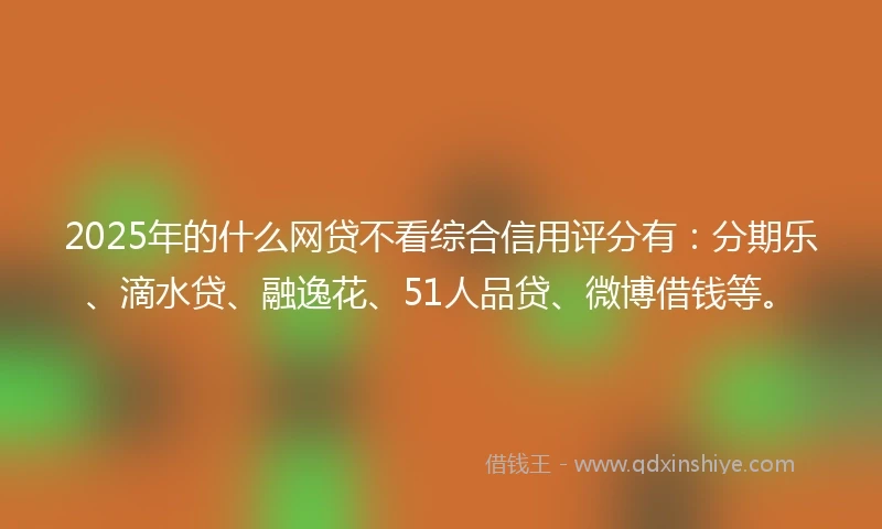 2025年的什么网贷不看综合信用评分有：分期乐、滴水贷、融逸花、51人品贷、微博借钱等。