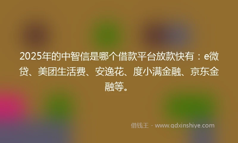 2025年的中智信是哪个借款平台放款快有：e微贷、美团生活费、安逸花、度小满金融、京东金融等。