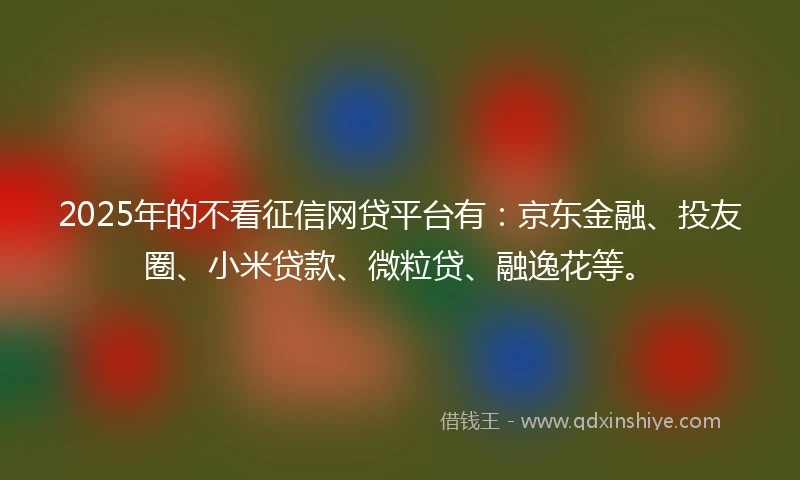 2025年的不看征信网贷平台有:京东金融、投友圈、小米贷款、微粒贷、融逸花等。