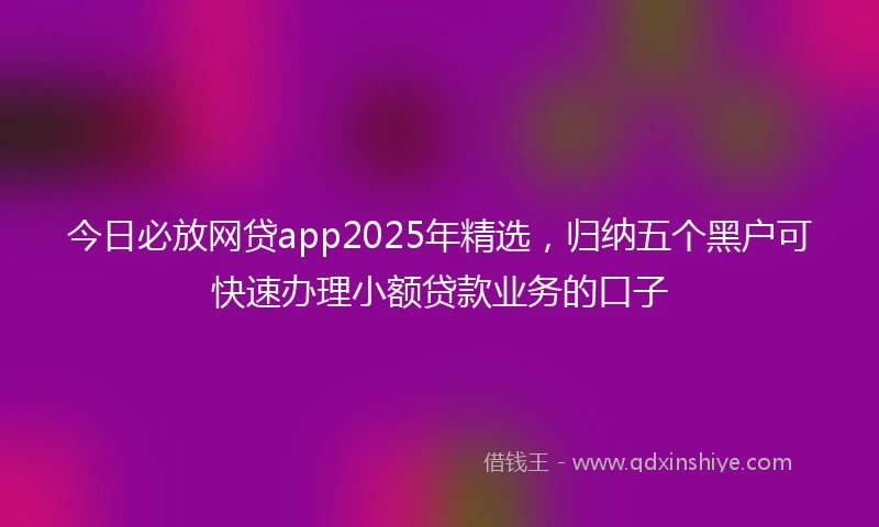 今日必放网贷app2025年精选，归纳五个黑户可快速办理小额贷款业务的口子
