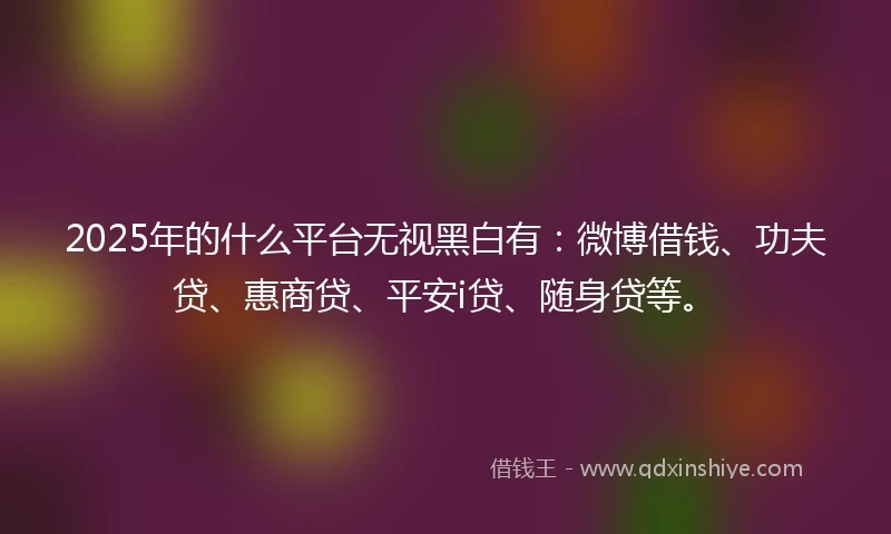 2025年的什么平台无视黑白有：微博借钱、功夫贷、惠商贷、平安i贷、随身贷等。