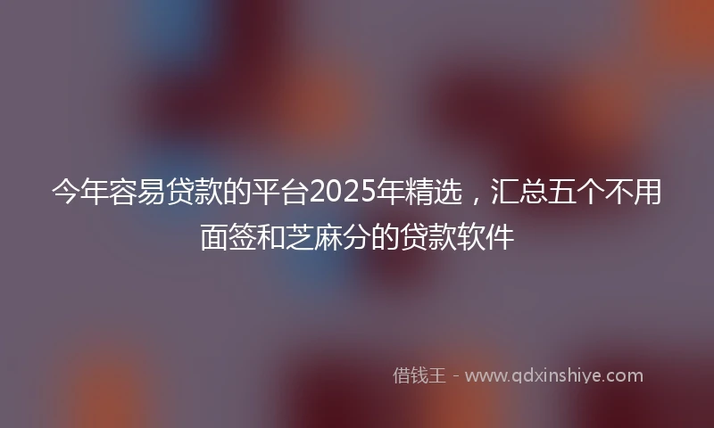 今年容易贷款的平台2025年精选，汇总五个不用面签和芝麻分的贷款软件