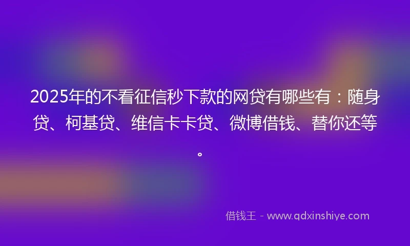 2025年的不看征信秒下款的网贷有哪些有：随身贷、柯基贷、维信卡卡贷、微博借钱、替你还等。