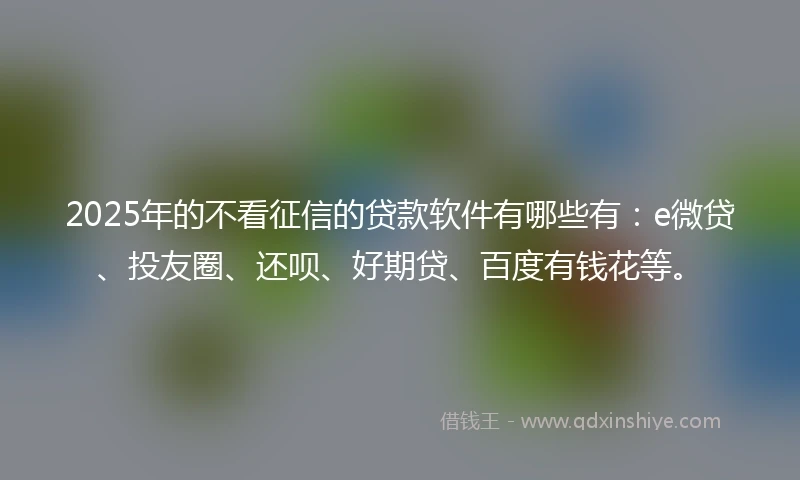 2025年的不看征信的贷款软件有哪些有：e微贷、投友圈、还呗、好期贷、百度有钱花等。