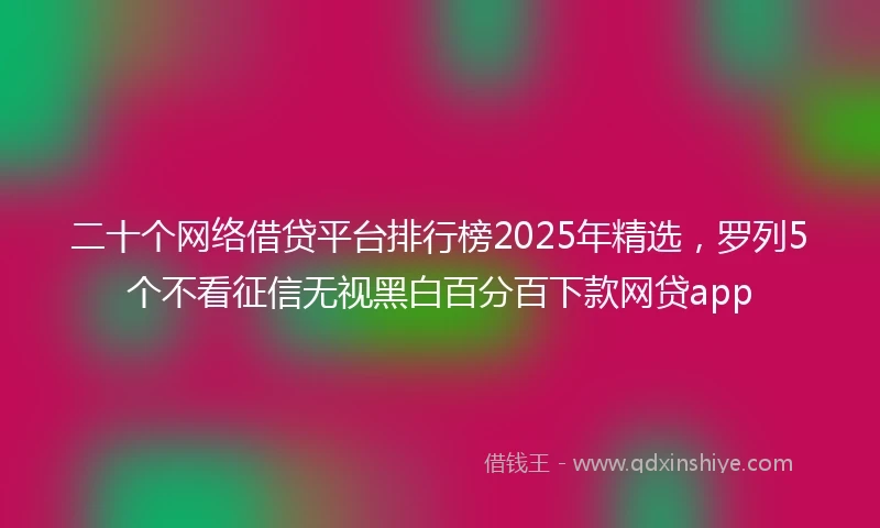 二十个网络借贷平台排行榜2025年精选，罗列5个不看征信无视黑白百分百下款网贷app