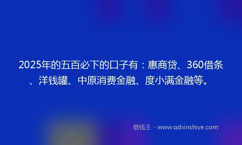 2025年的五百必下的口子有：惠商贷、360借条、洋钱罐、中原消费金融、度小满金融等。