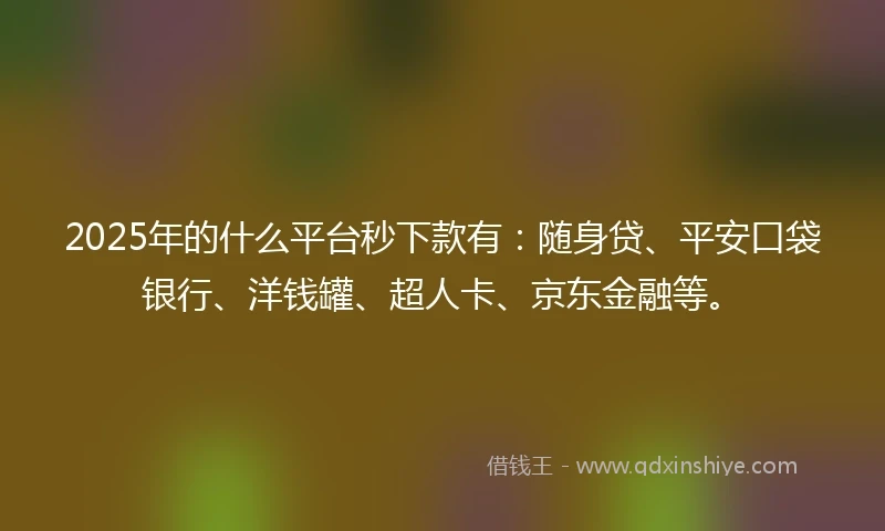 2025年的什么平台秒下款有：随身贷、平安口袋银行、洋钱罐、超人卡、京东金融等。