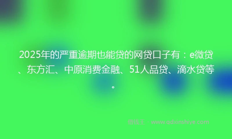 2025年的严重逾期也能贷的网贷口子有：e微贷、东方汇、中原消费金融、51人品贷、滴水贷等。