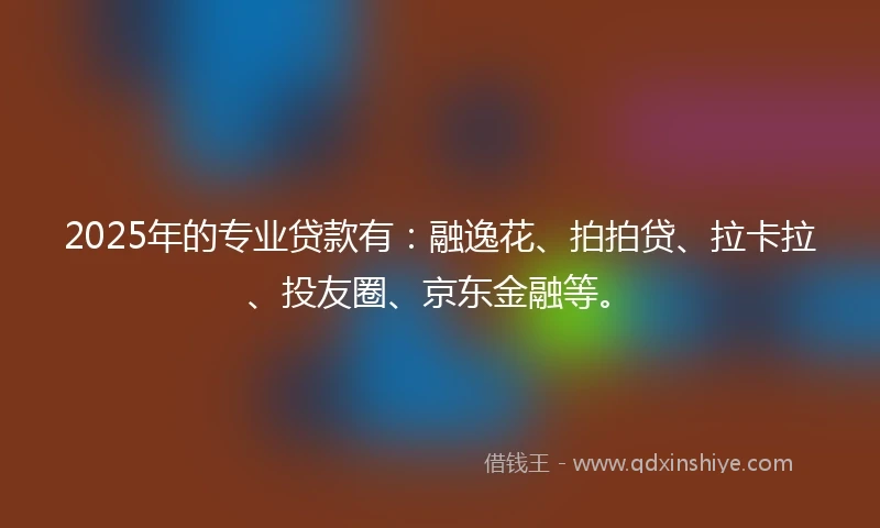 2025年的专业贷款有：融逸花、拍拍贷、拉卡拉、投友圈、京东金融等。