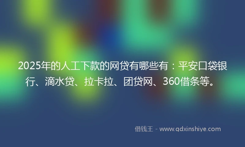 2025年的人工下款的网贷有哪些有：平安口袋银行、滴水贷、拉卡拉、团贷网、360借条等。