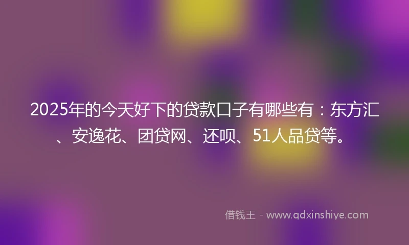 2025年的今天好下的贷款口子有哪些有：东方汇、安逸花、团贷网、还呗、51人品贷等。