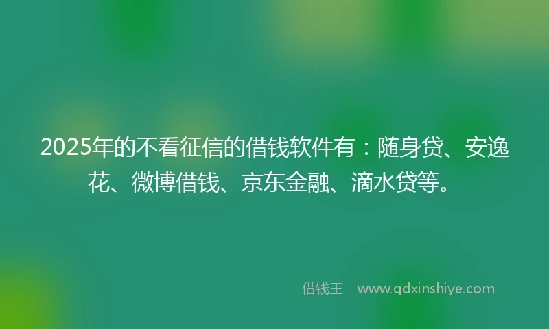 2025年的不看征信的借钱软件有：随身贷、安逸花、微博借钱、京东金融、滴水贷等。
