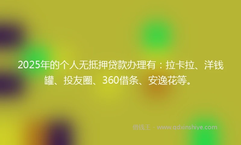 2025年的个人无抵押贷款办理有：拉卡拉、洋钱罐、投友圈、360借条、安逸花等。