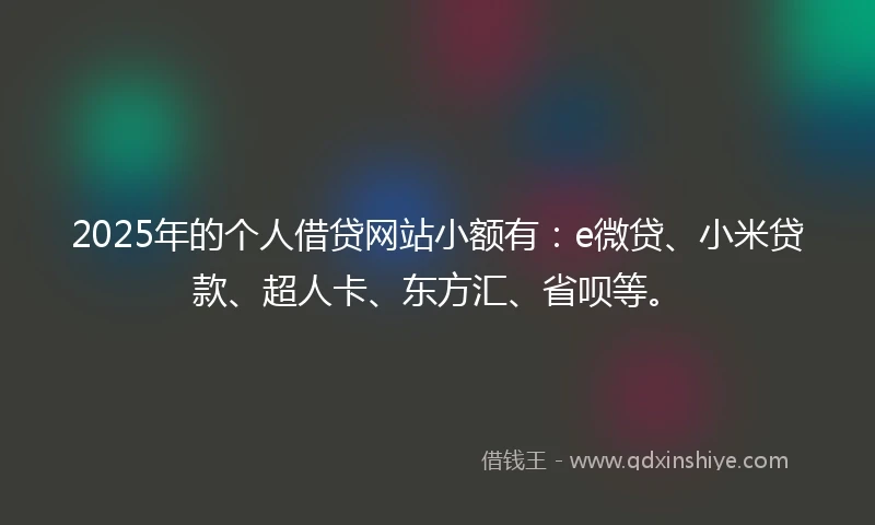2025年的个人借贷网站小额有:e微贷、小米贷款、超人卡、东方汇、省呗等。