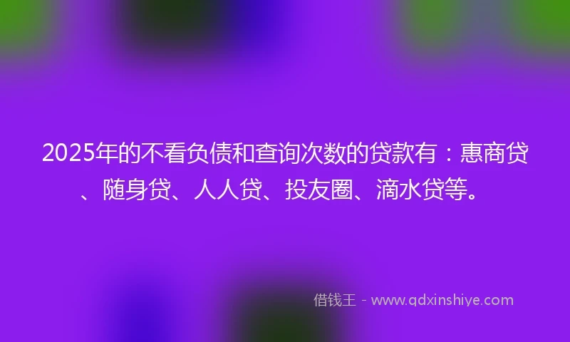 2025年的不看负债和查询次数的贷款有：惠商贷、随身贷、人人贷、投友圈、滴水贷等。